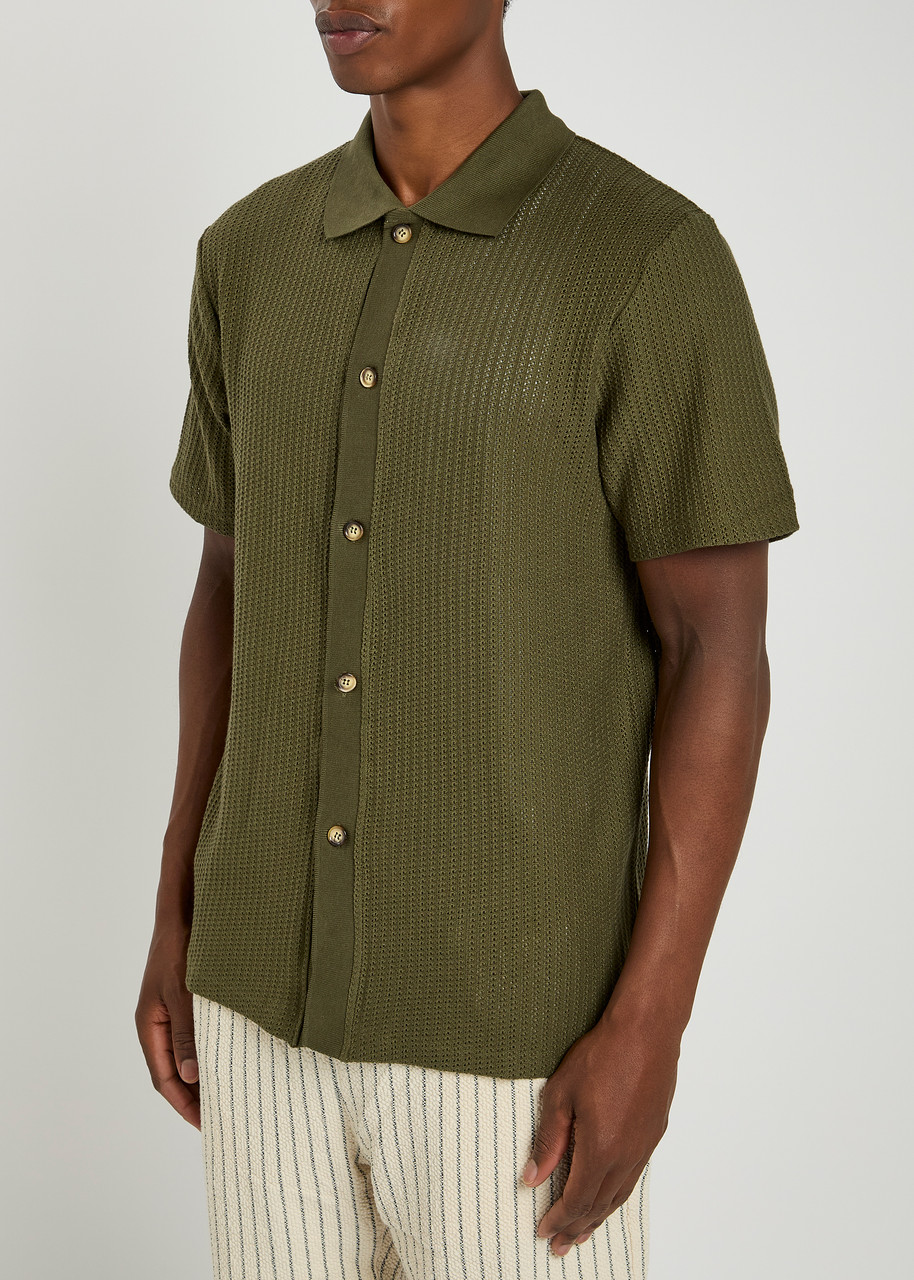 Les Deux Axel Pointelle Short Sleeve Organic Cotton Button-up Shirt