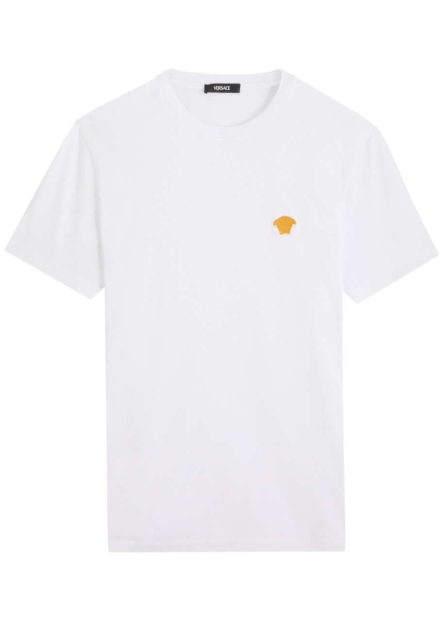 Versace White Crewneck T-shirt With Medusa Embroidery On The Front In Cotton Man