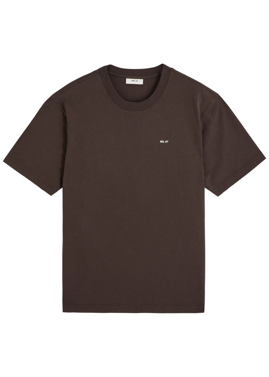 Nn07 Adam 3209 Logo-embroidered Pima Cotton-jersey T-shirt In Brown