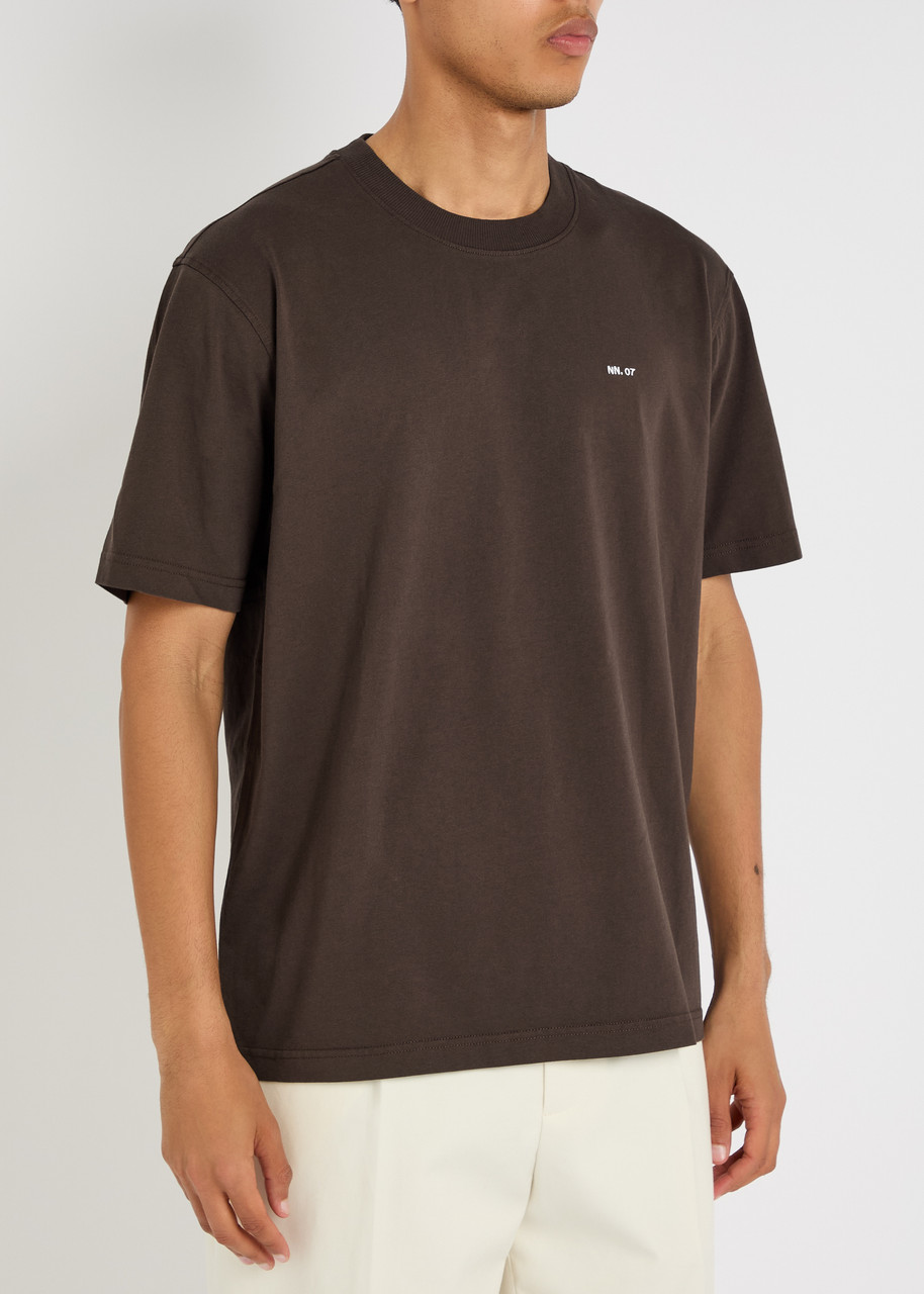 Nn07 Adam 3209 Logo-embroidered Pima Cotton-jersey T-shirt In Brown