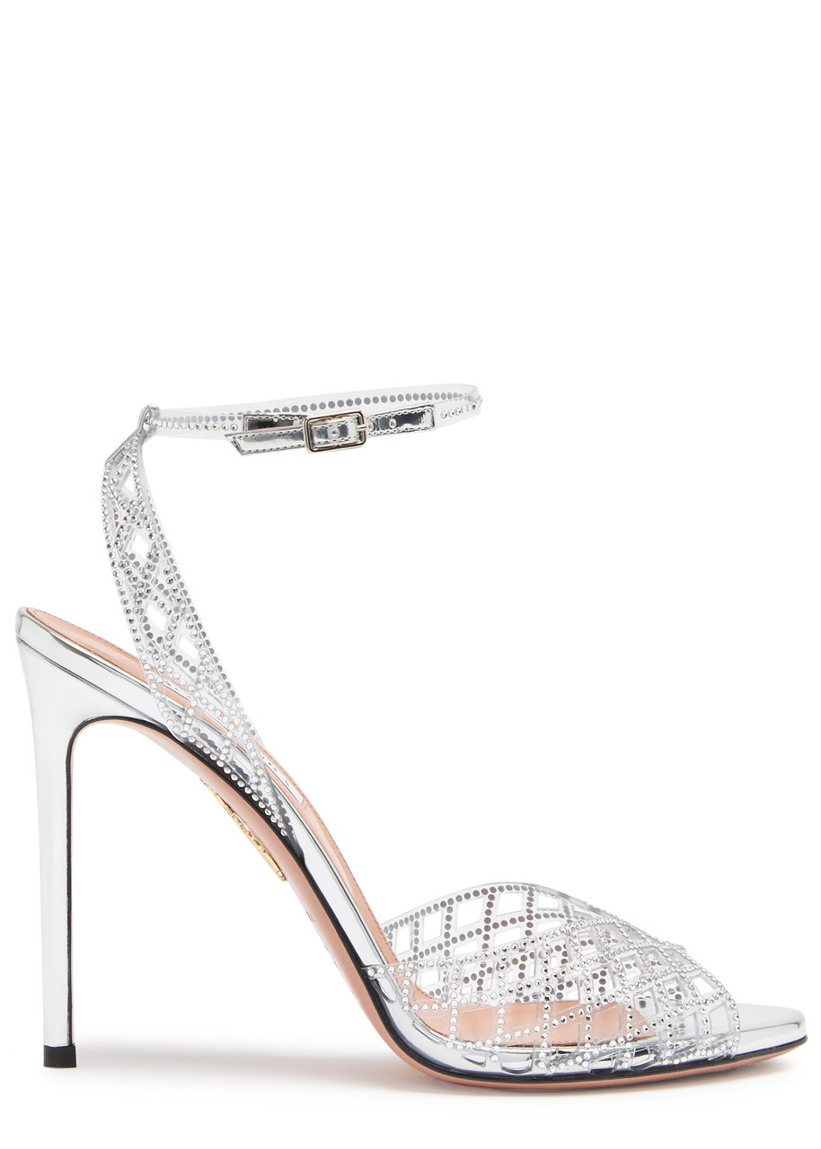 Aquazzura Lumiere 105 Crystal-embellished Sandals - Silver - 36 (IT36 / UK3)