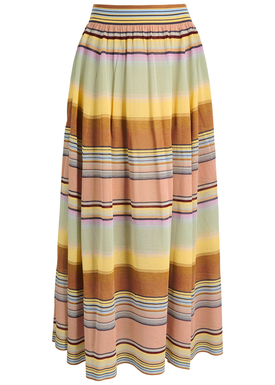 Zimmermann Coco Stripe Circle Fine-knit Maxi Skirt