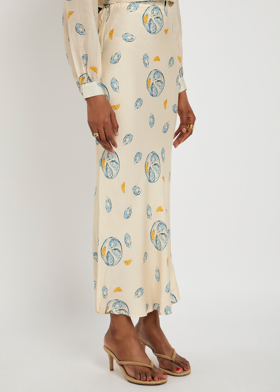 Never Fully Dressed Oyster Doris Satin Midi Skirt