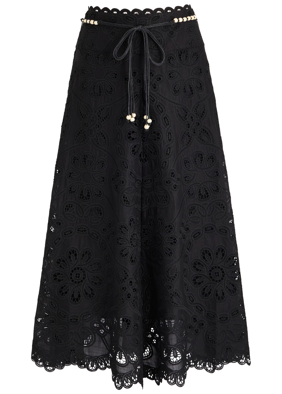 Zimmermann Rhiannon Embroidered Cotton Midi Skirt - Black - 2 (UK 12 / M)