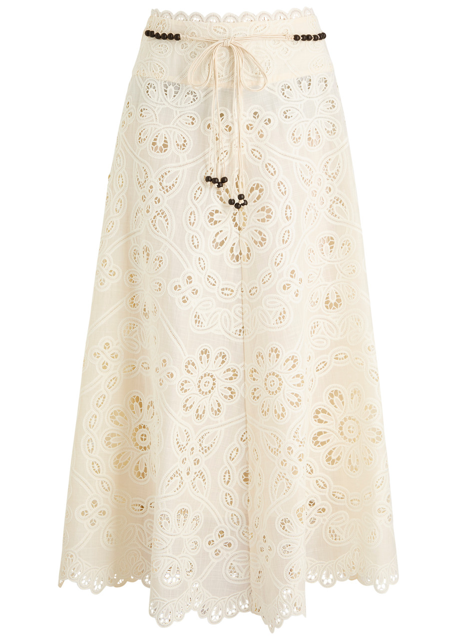Zimmermann Rhiannon Embroidered Cotton Midi Skirt - Ivory - 2 (UK 12 / M)