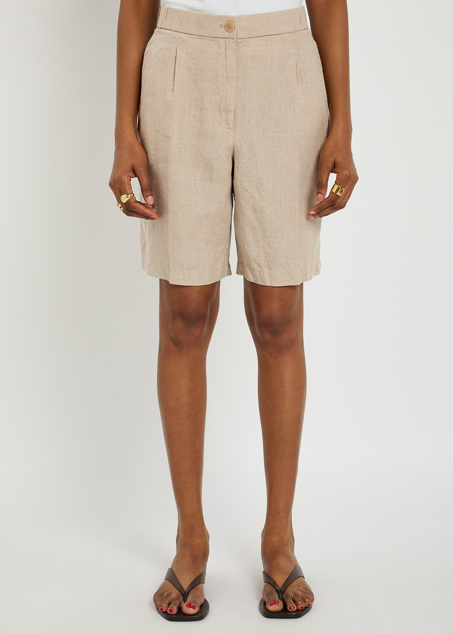 Eileen Fisher Pleated Organic Linen Bermuda Shorts