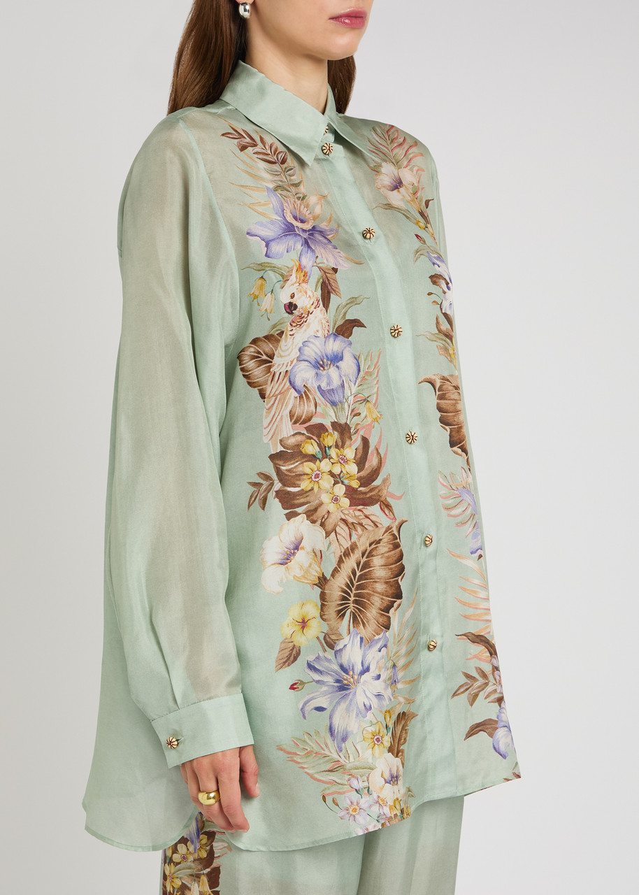Zimmermann Womens Sage Multi Floral Coco Floral Silk Shirt Xs In Green