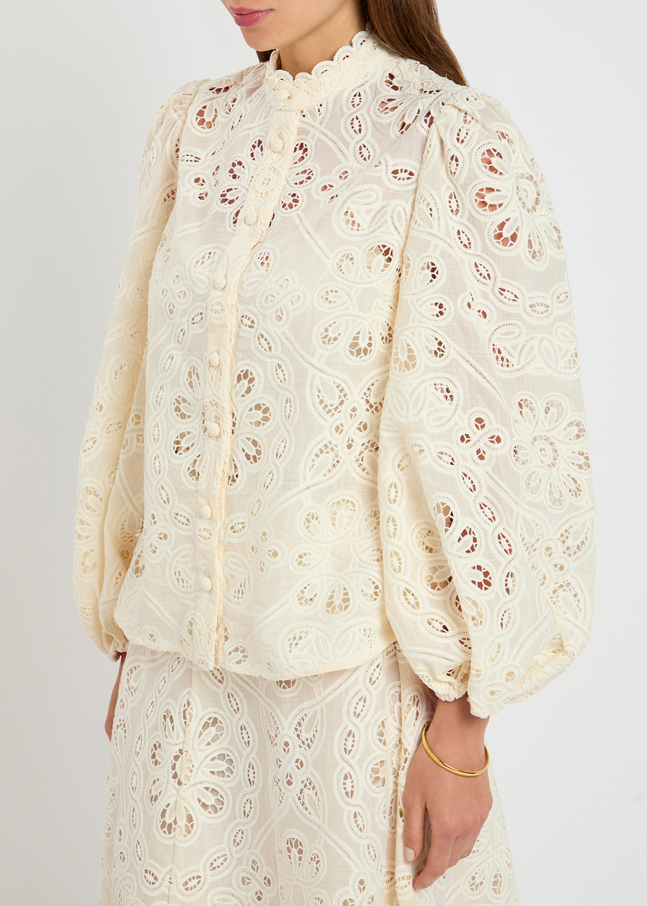 Zimmermann Cotton Rhiannon Embroidered Blouse In Neutral