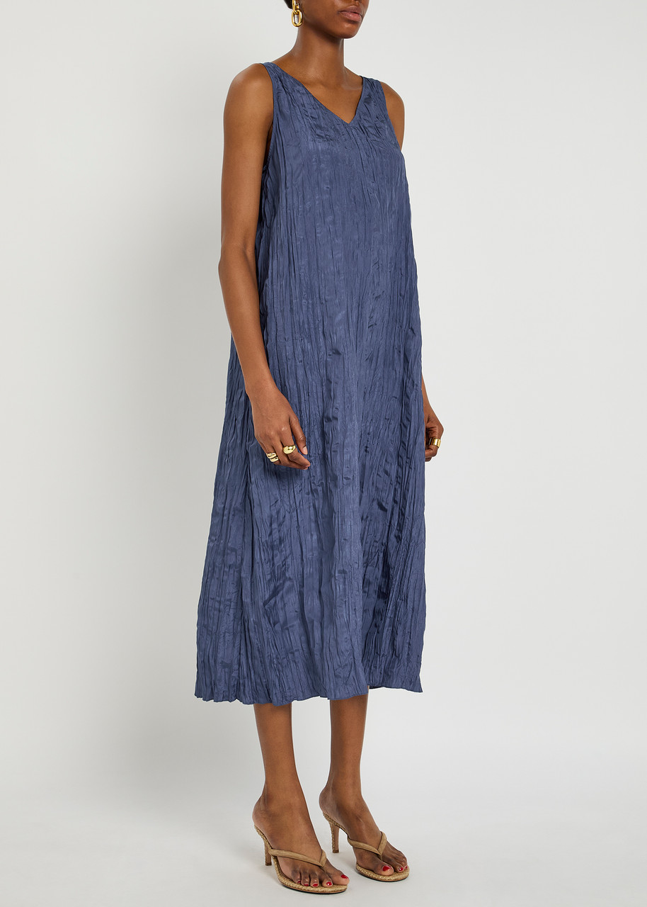 Eileen Fisher Crinkled Plissé Silk Midi Dress