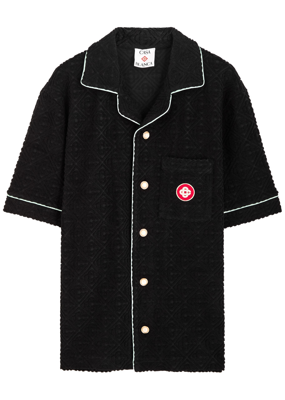 Casablanca Black Shirt With Classic Lapels And All-over Embossed Monogram