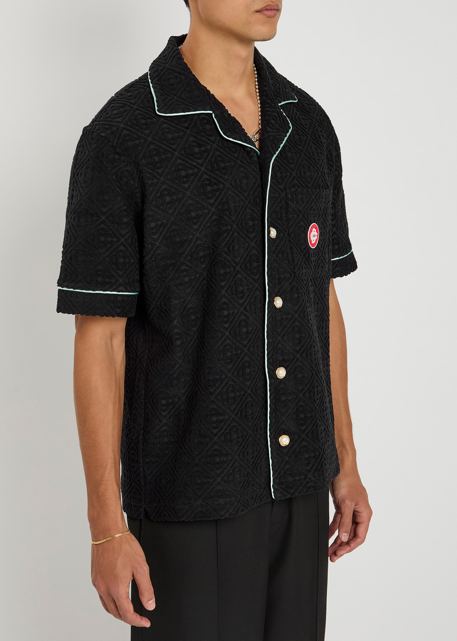 Casablanca Black Shirt With Classic Lapels And All-over Embossed Monogram