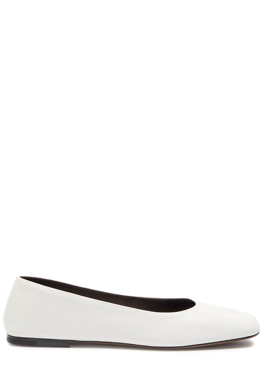 The Row Square Grained-leather Ballet Flats In White