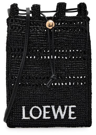 LOEWE X Paula's Ibiza Drawstring logo raffia pocket bag | Harvey