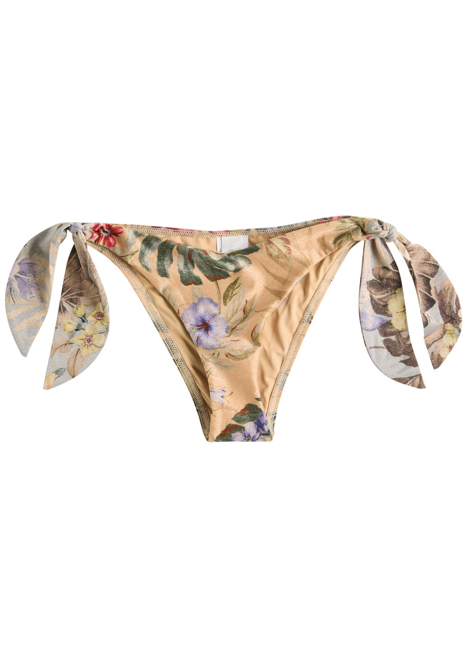 Zimmermann Womens Tan Multi Floral Coco Scarf-tie Bikini Bottoms