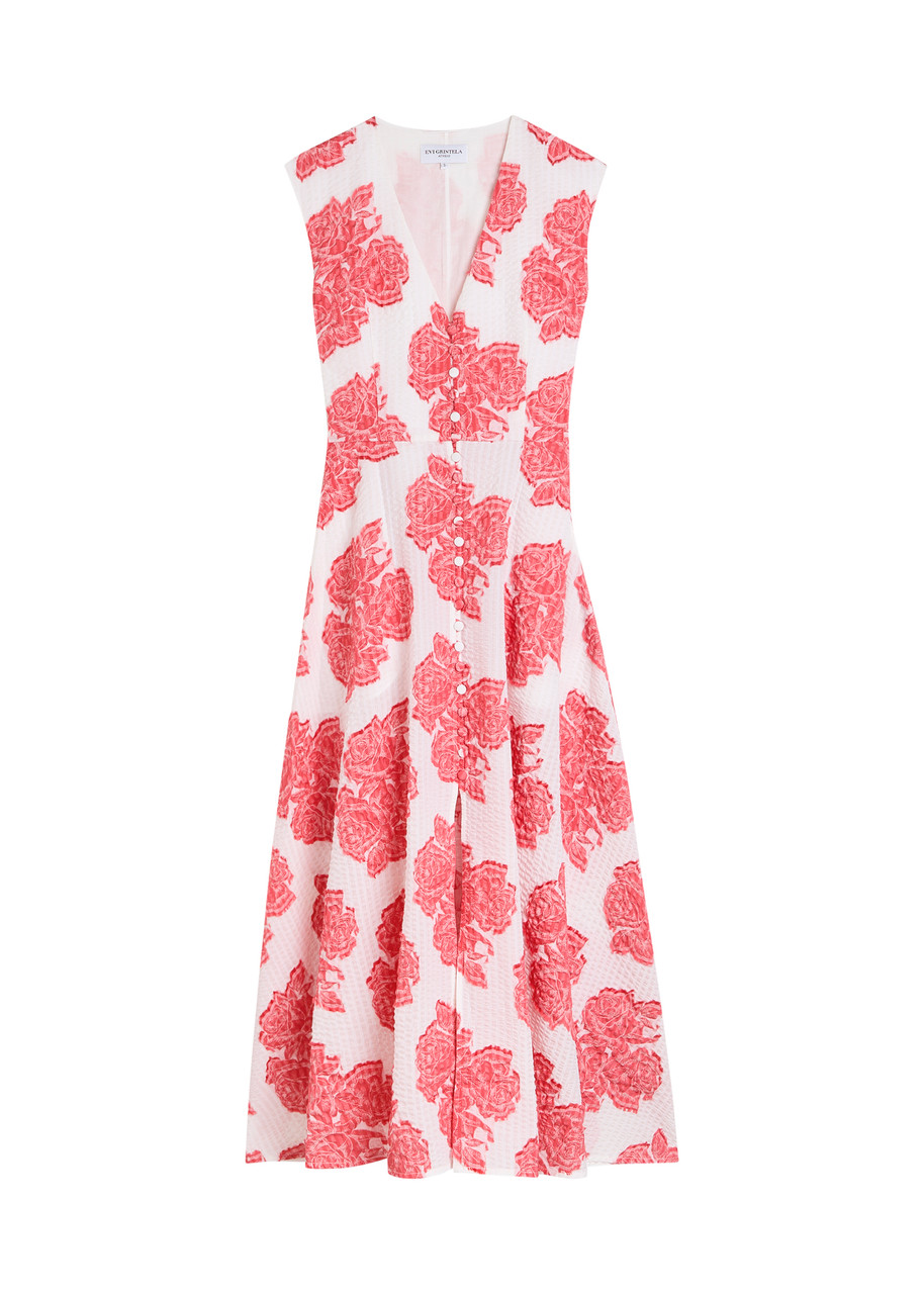Evi Grintela Caroline Floral-printed Seersucker Midi Dress