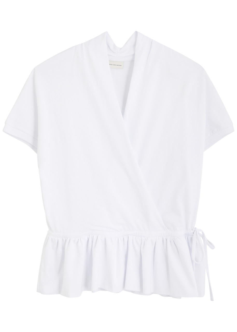 Dries Van Noten Helians Wrap-effect Cotton T-shirt - White - XS (UK6 / XS)