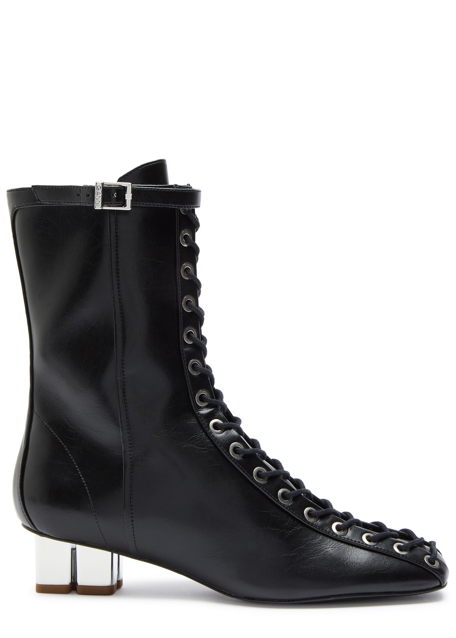 Ganni Eyelets Lace-up Faux Leather Ankle Boots - Black - 38 (IT38/ UK5)