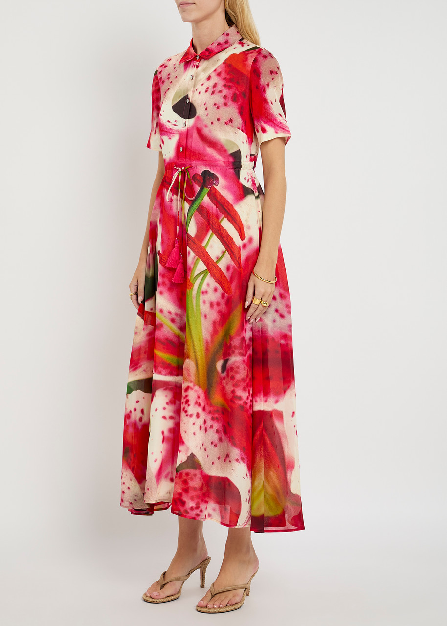 Tory Burch Printed Silk-twill Midi Shirt Dress In Red