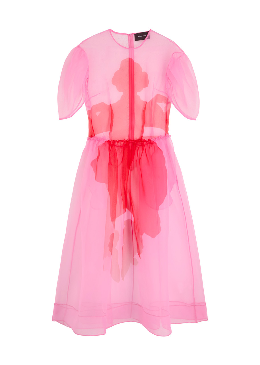 Simone Rocha Petal Sheer-satin Organza Midi Dress In Pink
