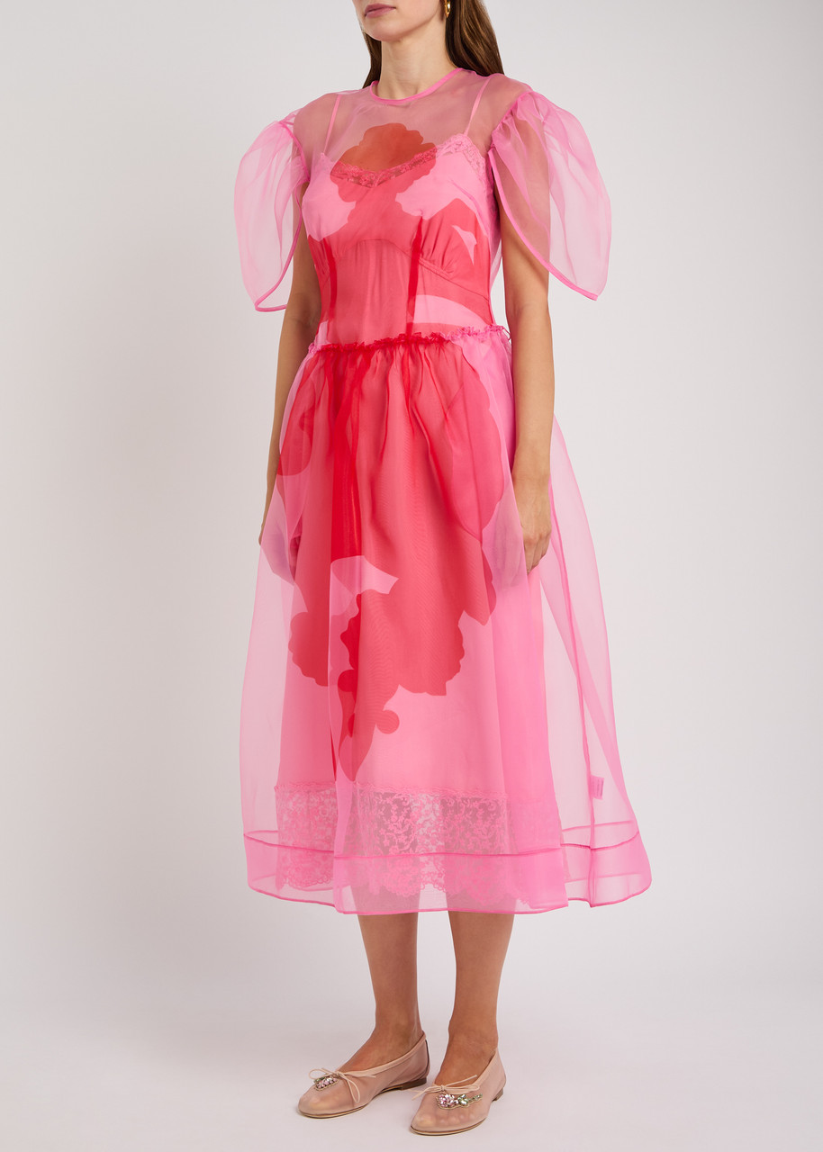 Simone Rocha Petal Sheer-satin Organza Midi Dress In Pink