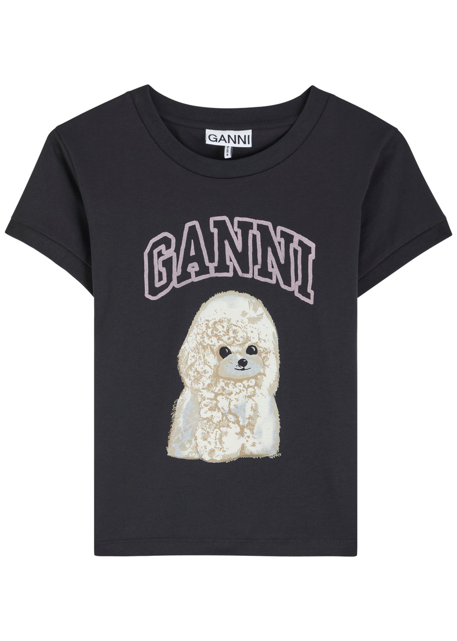Ganni Women Black T-shirt With Round Neck And Maxi Logo On The Front In Cotton Woman In Blue