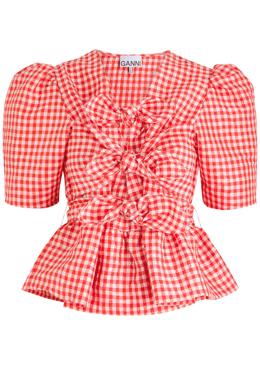 Ganni Gingham Taffeta Blouse - Red And White - 34 (UK4 / Xxs)