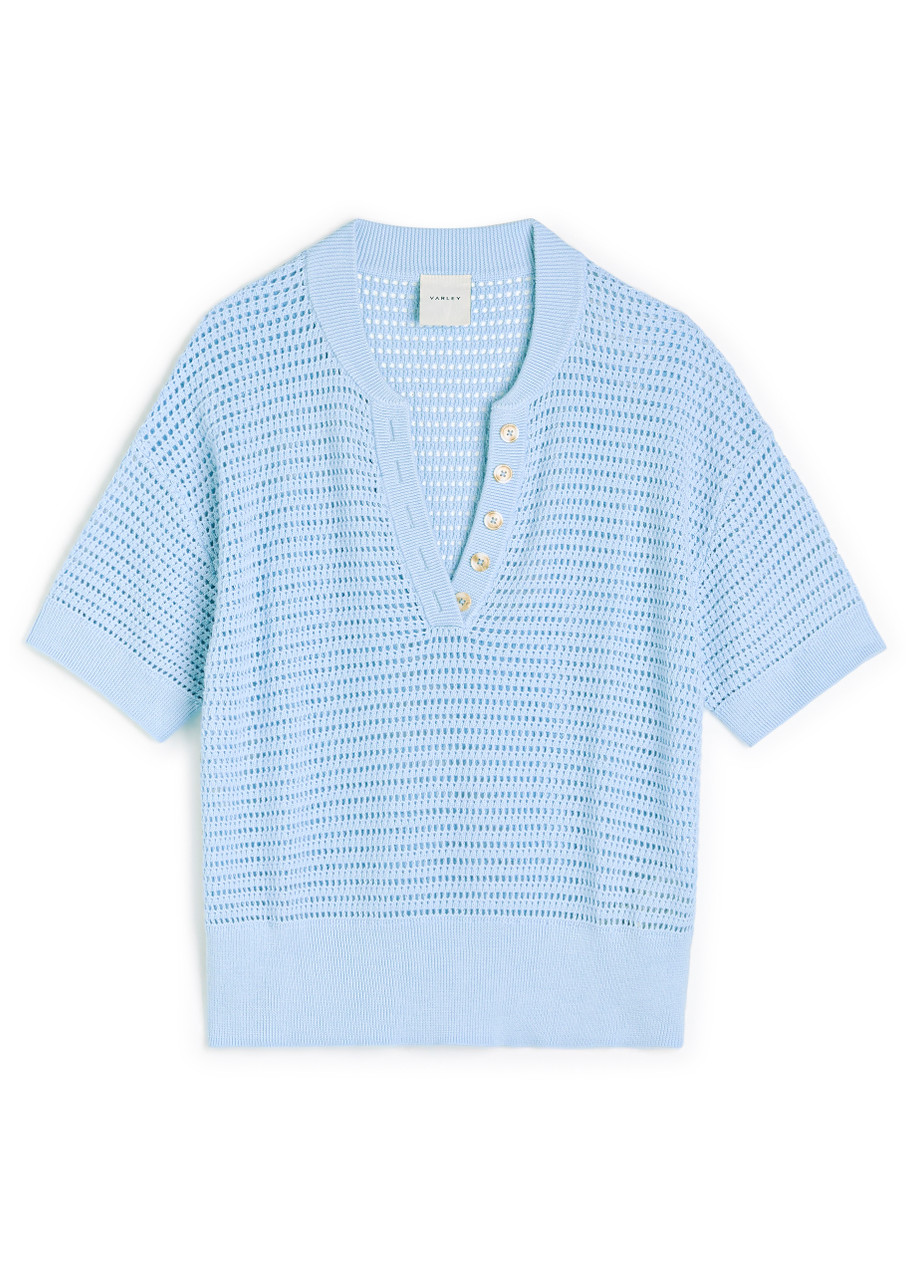 Varley Womens Cashmere Blue Callie Short-sleeves Cotton-knit Top In Blue