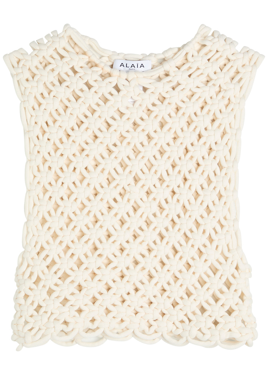 Alaïa Womens Alaia Square Crop Cotton-blend Top In Neutral