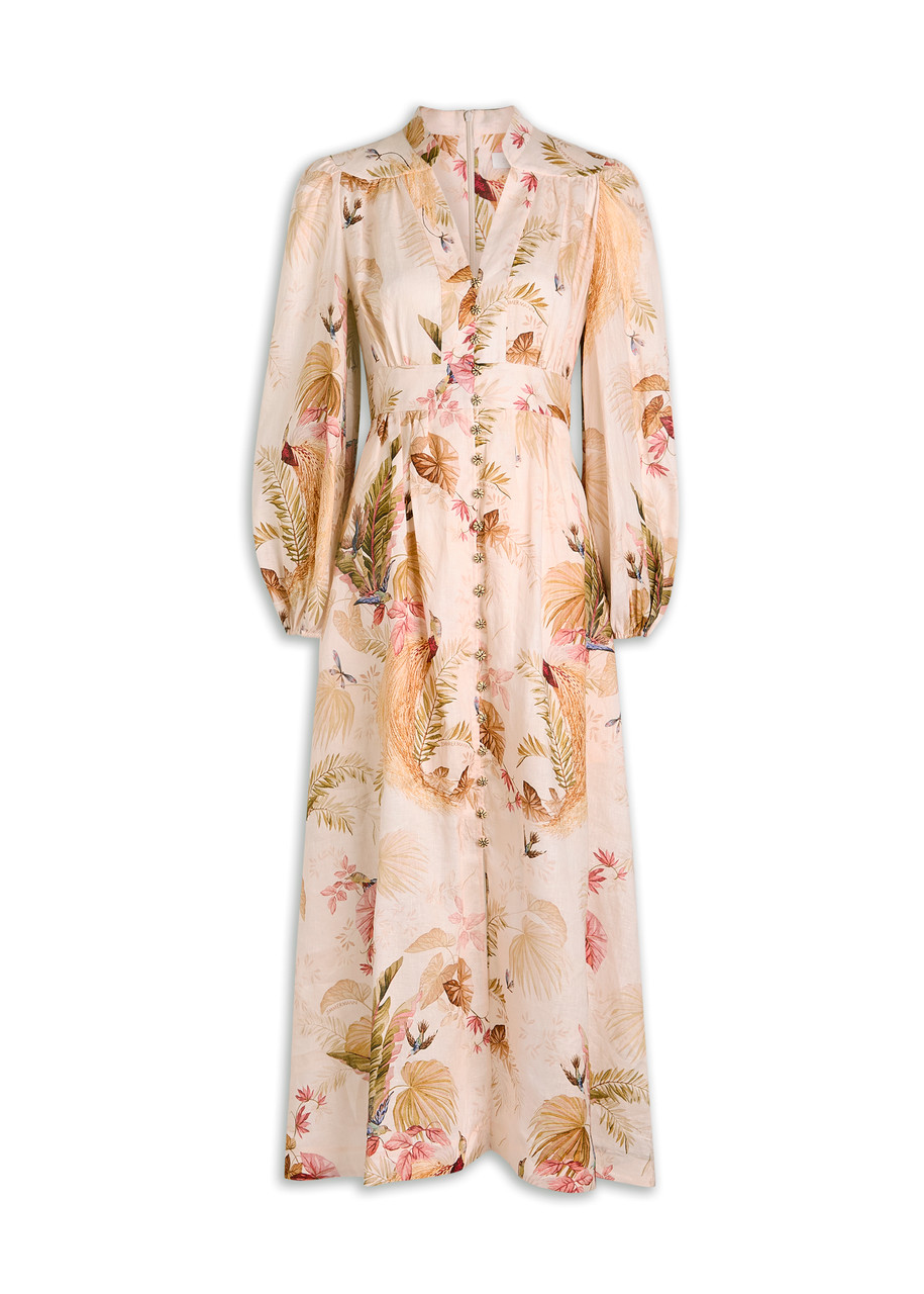 Zimmermann Womens Cream Palm Floral Ascension Plunge Linen Midi Dress In Neutral