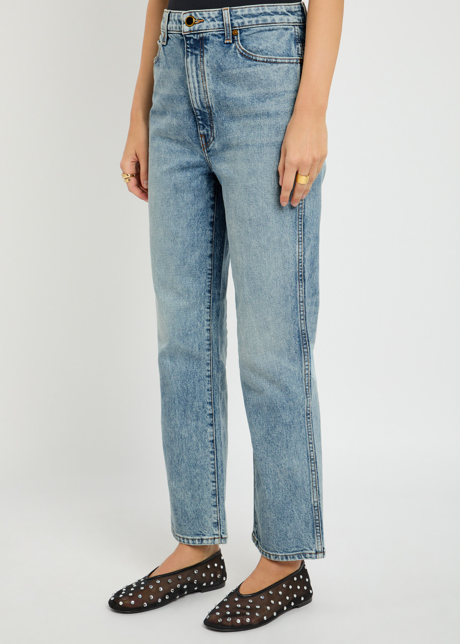 Khaite Martin Distressed Rigid High-rise Straight-leg Jeans In Blue