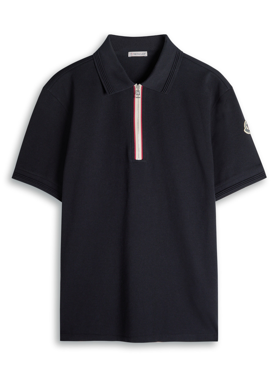 Moncler Half-zip Piqué Cotton Shirt - Navy - M