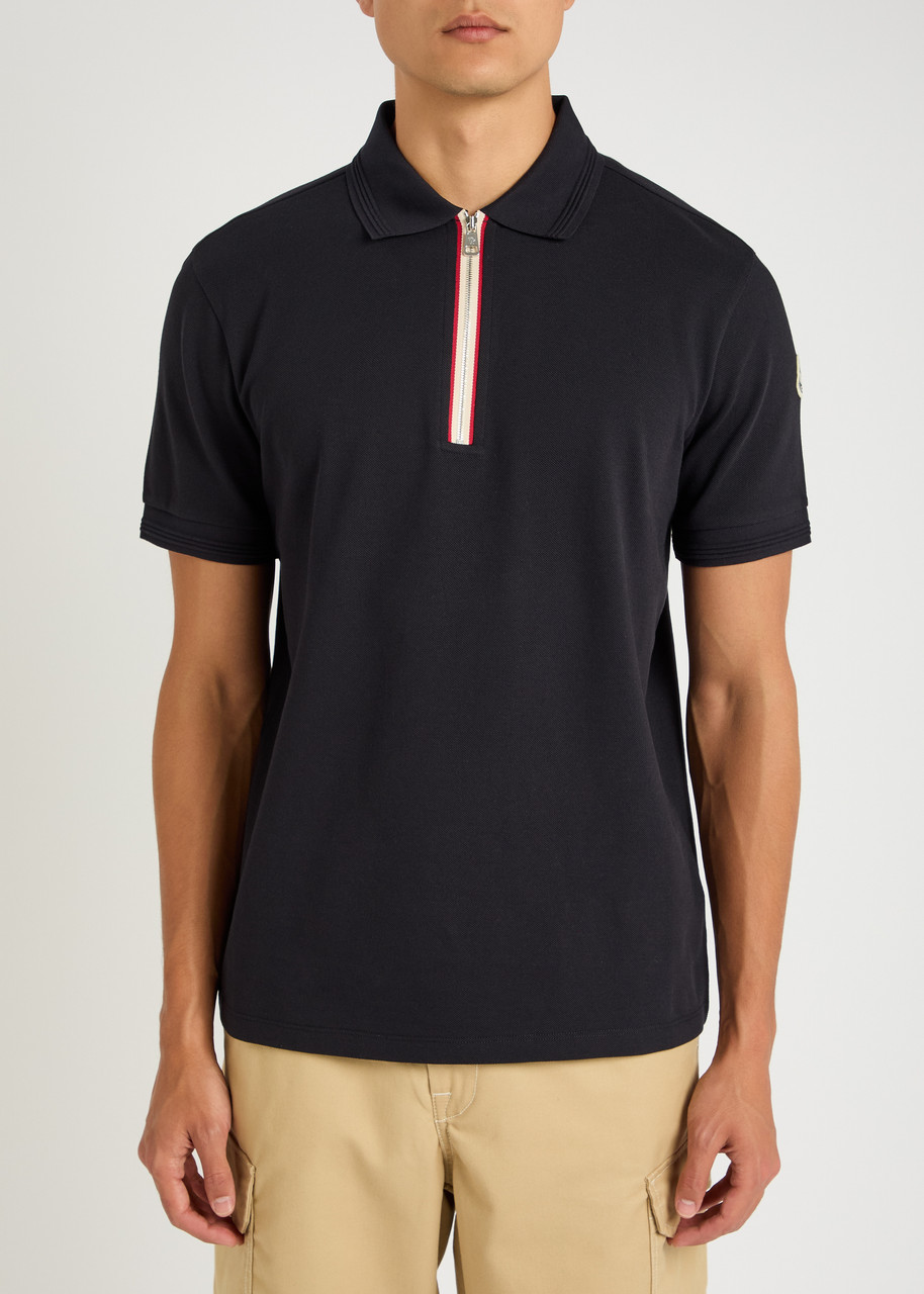 Moncler Tricolour Trim Piquet Polo Shirt In Black