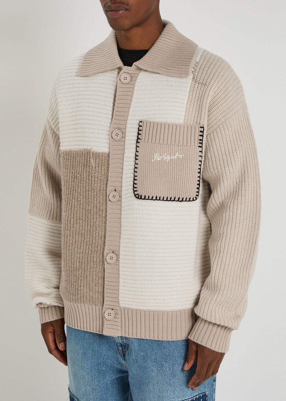 Axel Arigato Franco Colour-block Wool-blend Cardigan In Brown