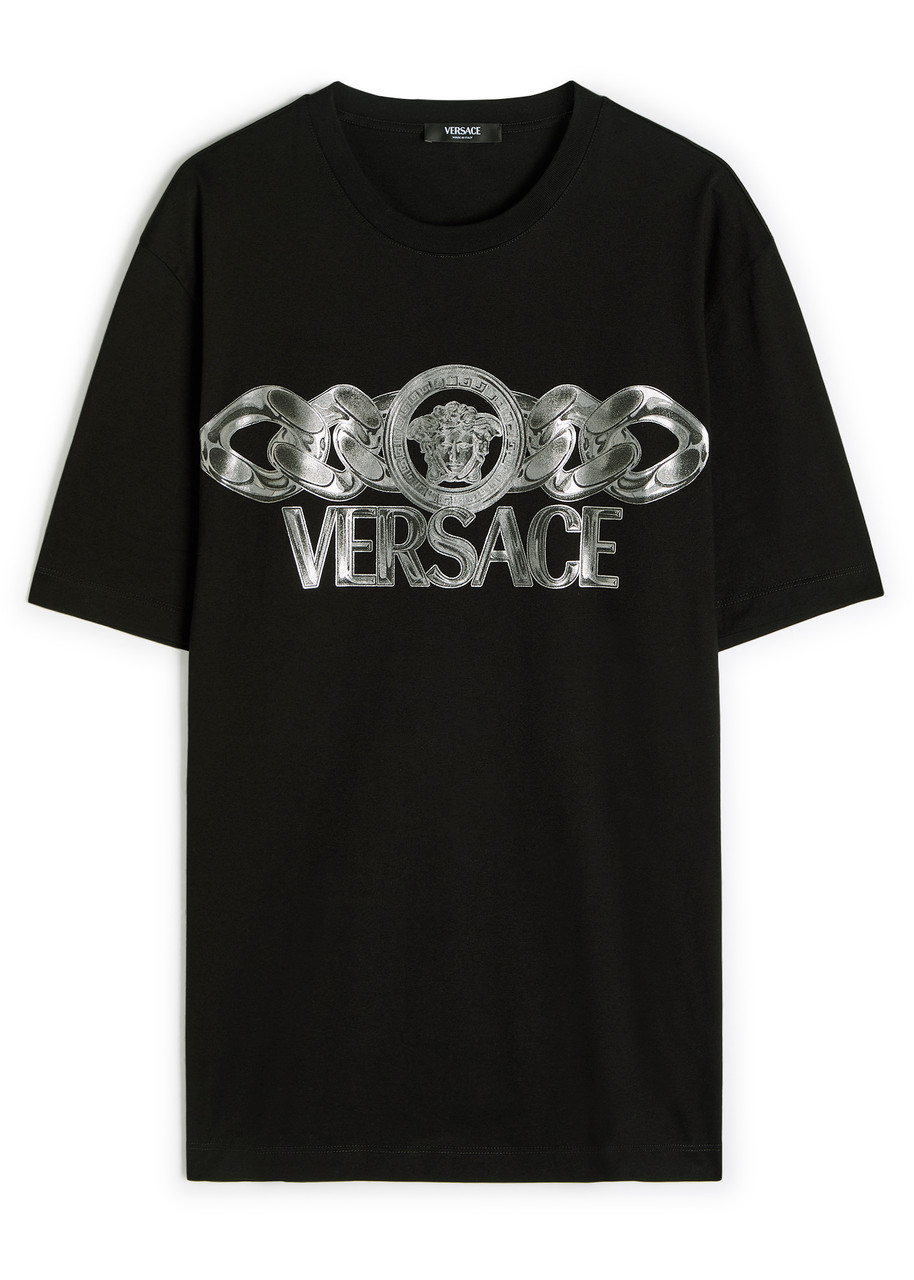 Versace Black T-shirt With Medusa Head Logo Print On The Front In Cotton Man