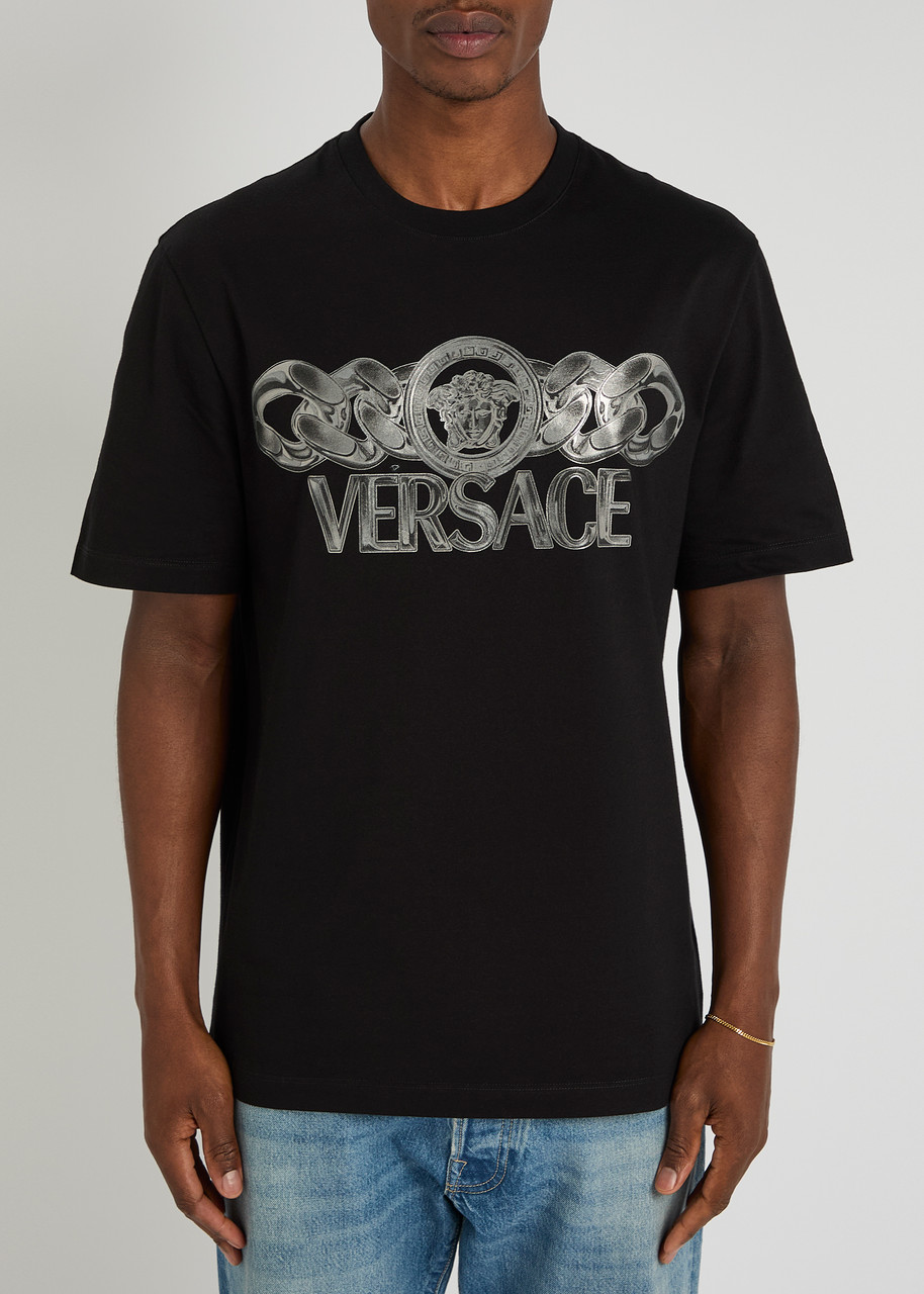 Versace Black T-shirt With Medusa Head Logo Print On The Front In Cotton Man