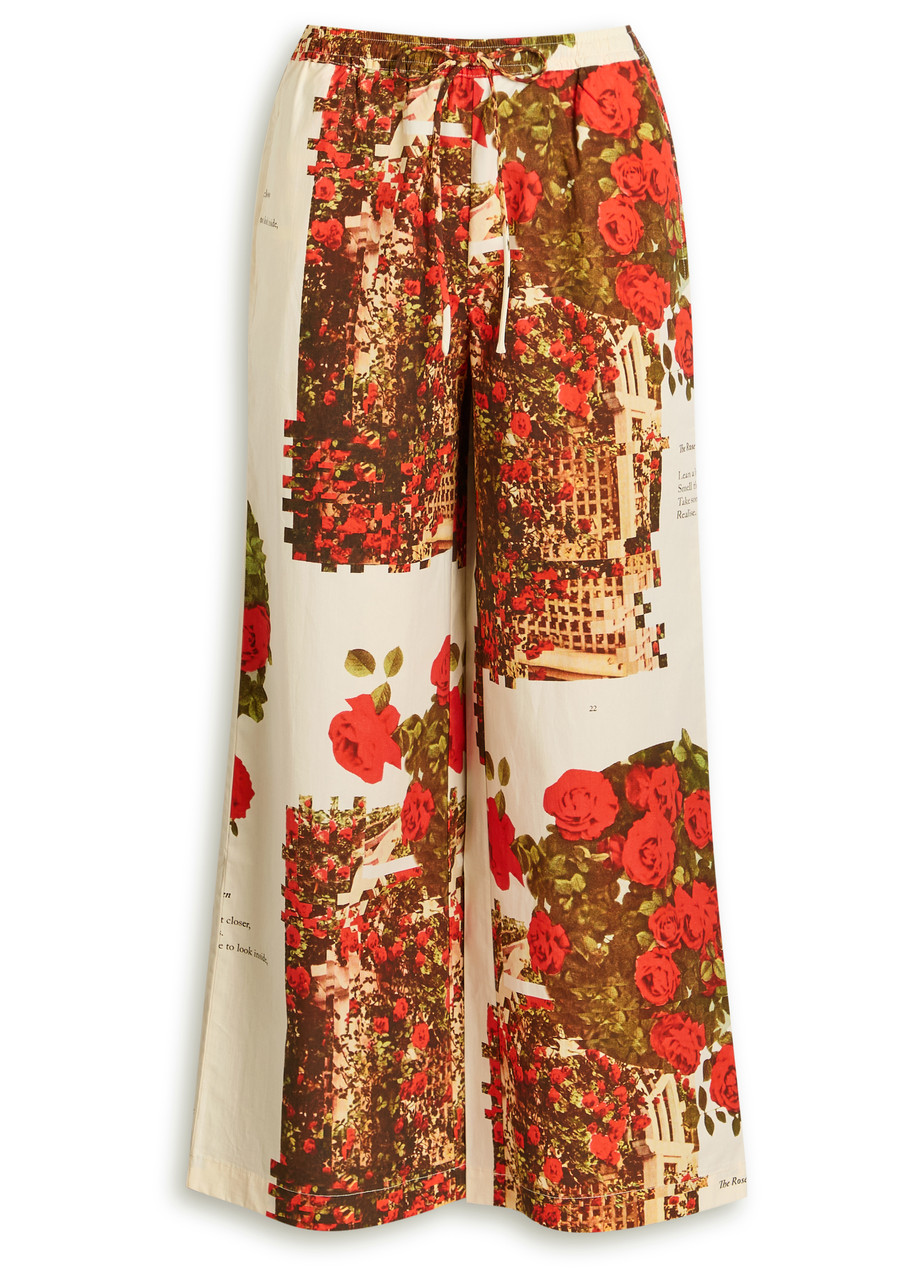 House Of Sunny The Rose Garden Printed Cotton-poplin Trousers In Multi