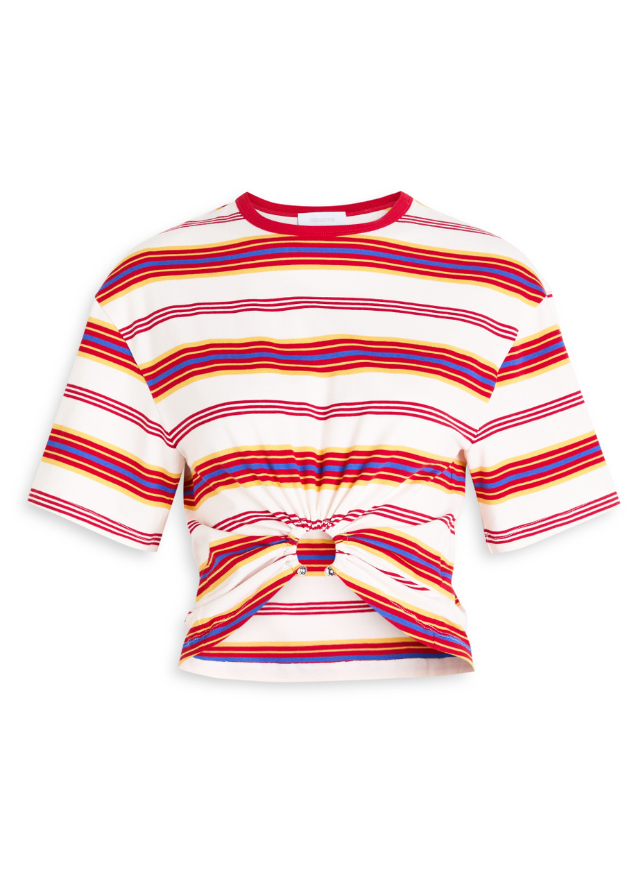 Rabanne Embellished Striped Cotton-blend Jersey T-shirt