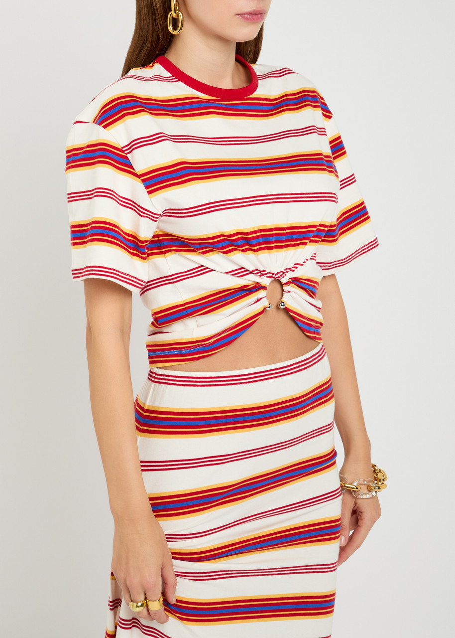 Rabanne Embellished Striped Cotton-blend Jersey T-shirt