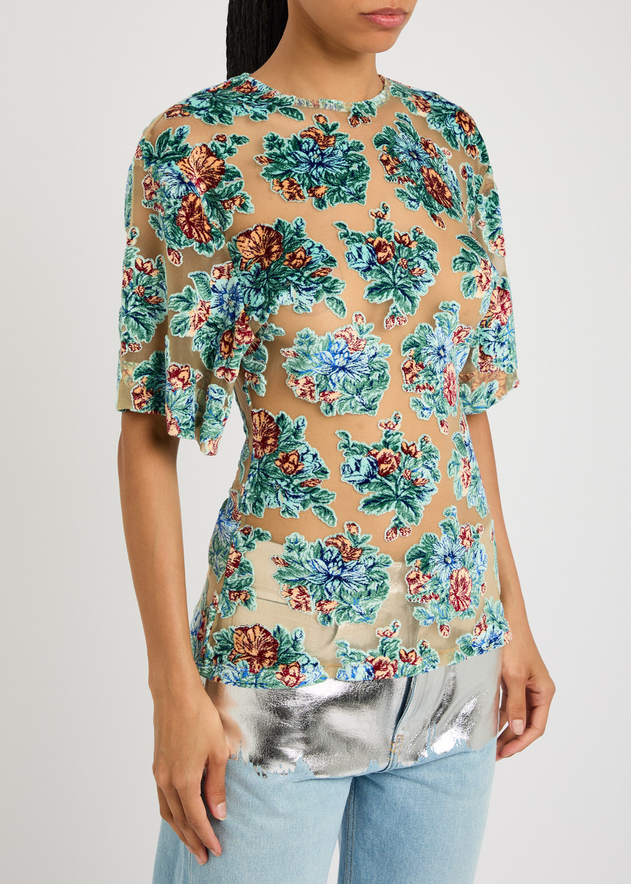 Rabanne Floral Devoré Semi-sheer Top