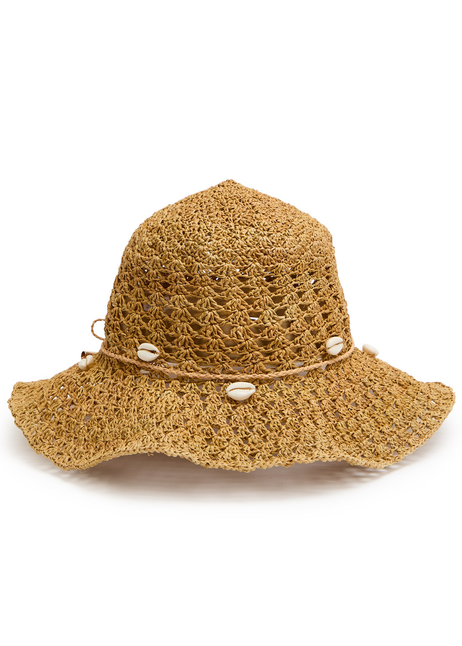 Sensi Studio Shell-embellished Crochet Straw Sun Hat In Brown