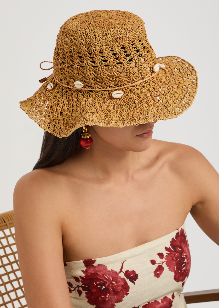  Sensi Studio Shell-embellished Crochet Straw Sun Hat - Beige - L 