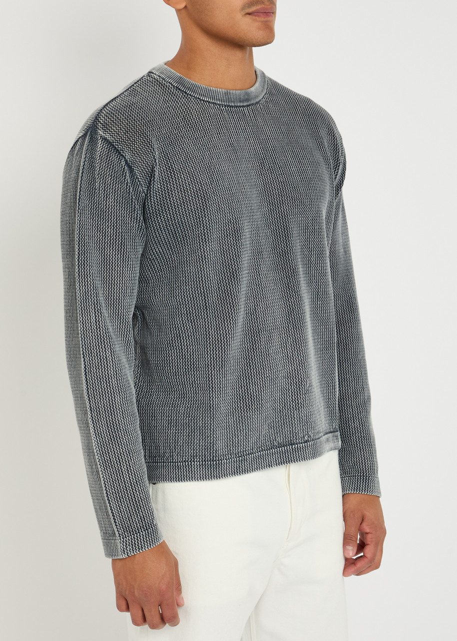 Mki Miyuki Zoku Pigment Open-knit Cotton T-shirt In Gray