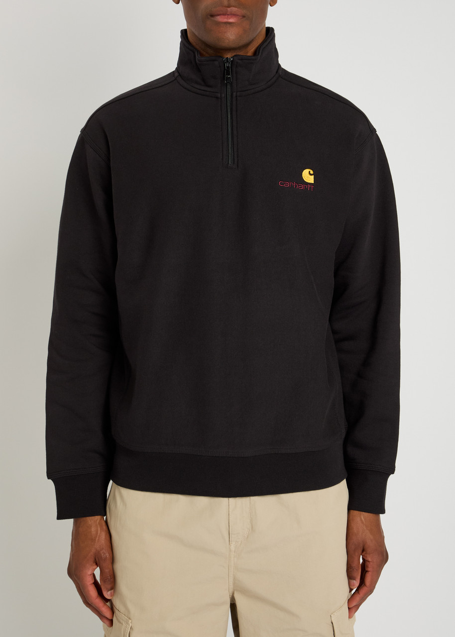 Carhartt American Script Cotton-blend Jersey Half-zip Sweatshirt In Black