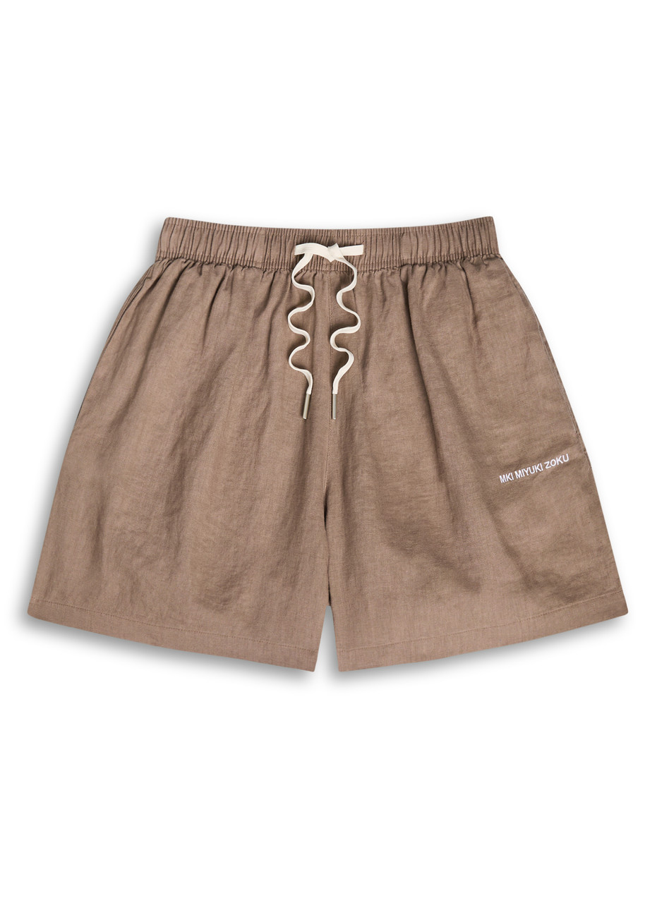 Mki Miyuki Zoku Logo-embroidered Linen Shorts In Brown