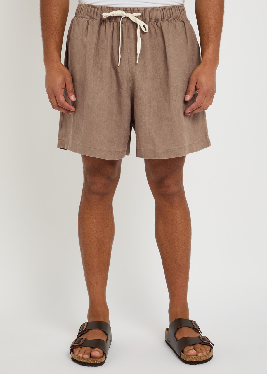 Mki Miyuki Zoku Logo-embroidered Linen Shorts In Brown
