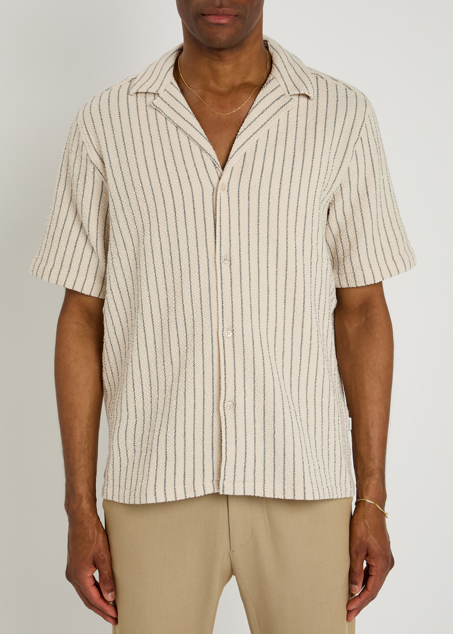 Les Deux Lesley Structured Striped Bouclé Shirt In Neutral