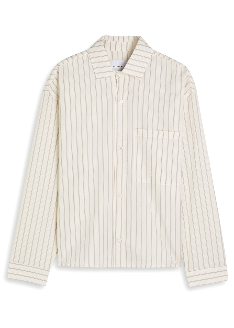 Mki Miyuki Zoku Box Dress Striped Seersucker Shirt In Neutral
