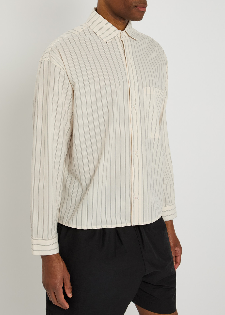 Mki Miyuki Zoku Box Dress Striped Seersucker Shirt In Neutral