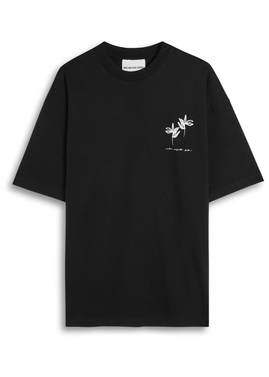 Mki Miyuki Zoku Ink Flower Cotton T-shirt In Black