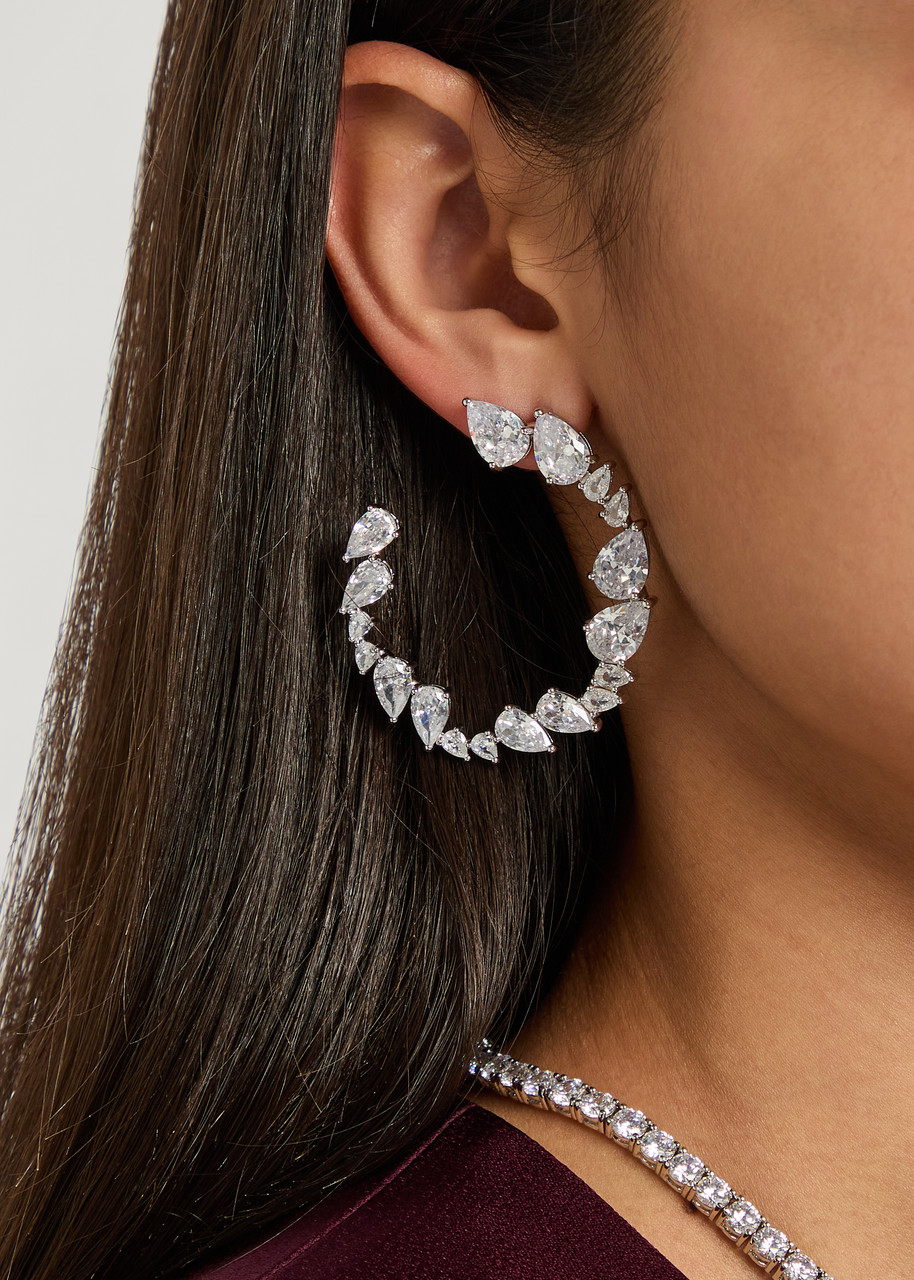 Cz By Kenneth Jay Lane Crystal-embellished Rhodium-plated Drop Earrings In Metallic